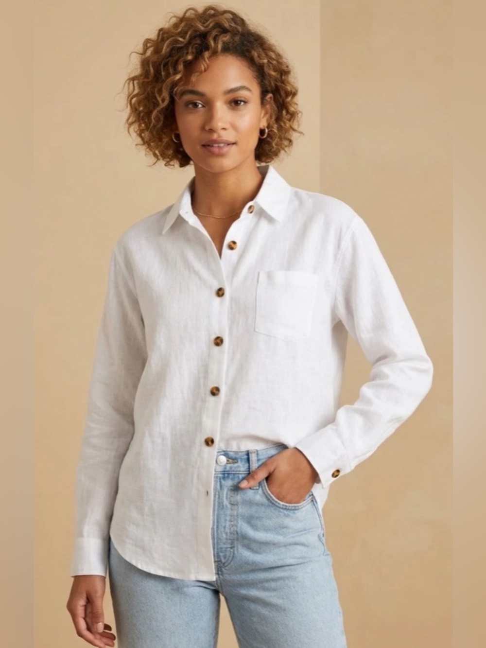 Zaayo White Gauze Cotton Button-Up Blouse Size M | Lightweight Textured Shirt